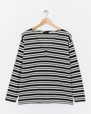 Stripe Lace V Neck Long Sleeve Longline Top