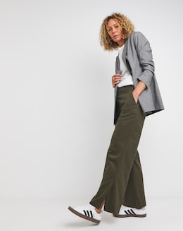 Olive Split Hem Straight Leg Trousers