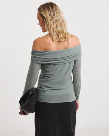 Green Mesh Bardot Top