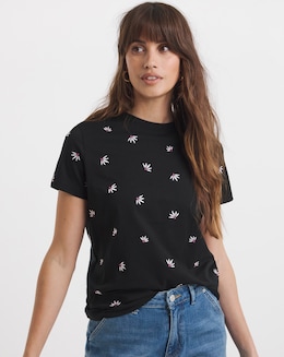 Black All Over Embroided Tee