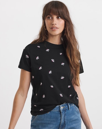 Black All Over Embroided Tee