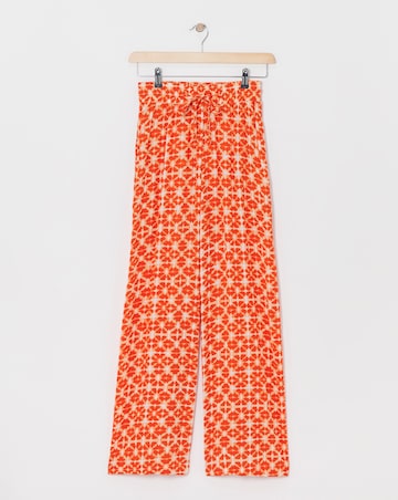 Terracotta Print Crinkle Shirred Waist Wide Leg Trousers
