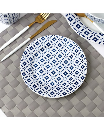 Waterside Blue Geo 16 Piece Dinner Set