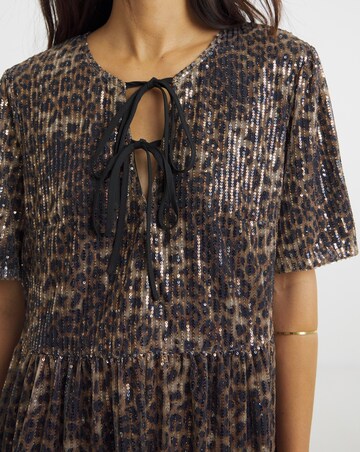 Leopard Sequin Tie Front Top