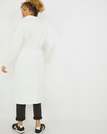 Ecru wrap longline quilt coat