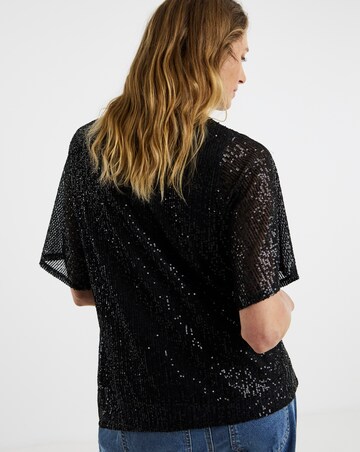 Sequin V-Neck Angel Sleeve Top