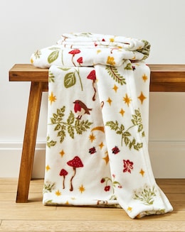 Woodland Animals Fleece Throw - Cream
