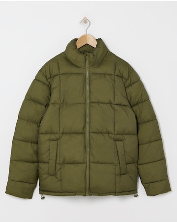 Khaki Square Quilt Puffer Jacket