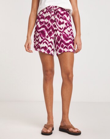 Pink Print Crinkle Shirred Waist Shorts