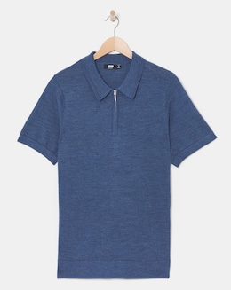 Navy Merino Wool Knitted Polo Slim Fit