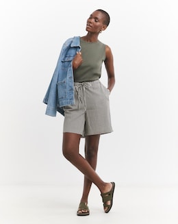 Striped Linen Mix Knee Length Shorts