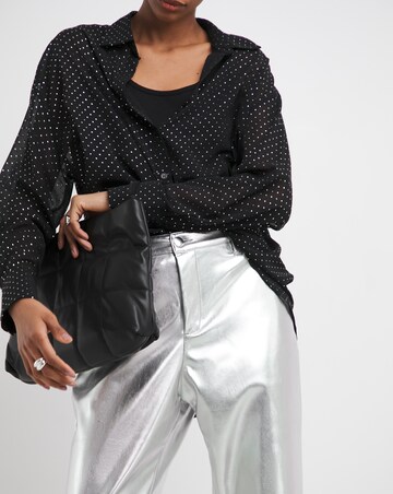 Metallic PU Leather Look Straight Leg Trouser