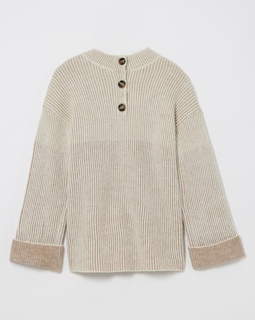 Julipa Beige Ribbed Henley Jumper