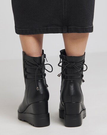 Frankie Lace Back Detail Wedged Ankle Boots Wide E Fit