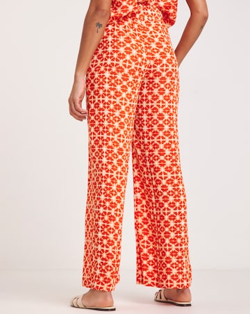 Terracotta Print Crinkle Shirred Waist Wide Leg Trousers