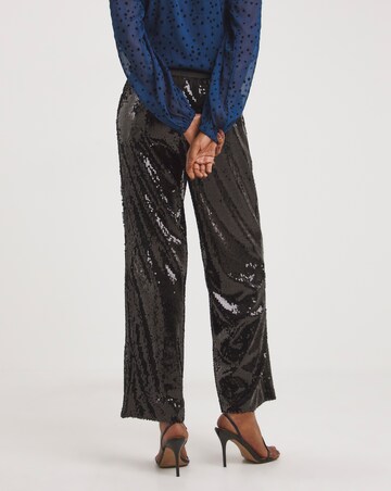 Black Pull On Sequin Straight Leg Trouser