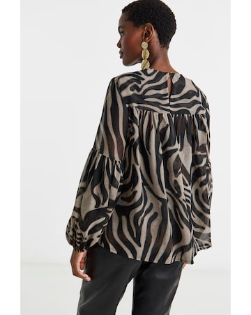 Georgette Button Through Blouson Sleeve Blouse