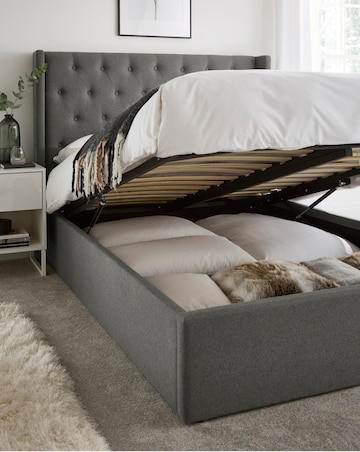 Allegra Winged Fabric Ottoman Bed with 3 Layer Memory Foam Hybrid Mattress