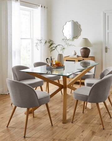 Bodie Oak 6 Seater Dining Table with 6 Emilie Fabric Chairs