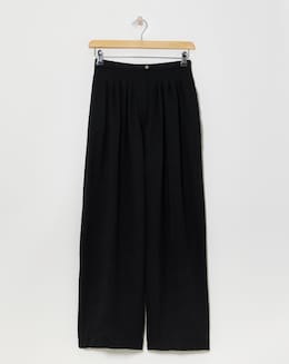 Black Herringbone Wide Leg Pull On Trouser