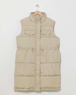 Taupe Longline Quilted Gilet