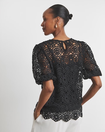 Joanna Hope Crochet Blouse With Puff Sleeves