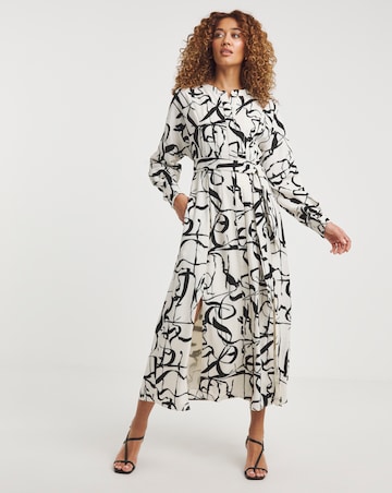 Joanna Hope Ivory Print Tie Waist Shirt Dress
