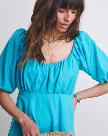 Joanna Hope Linen Dress With Puff Sleeves