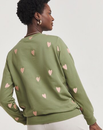 Khaki Embroidered Heart Sweatshirt