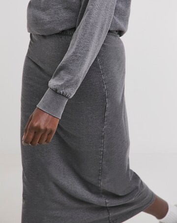 Grey Acid Wash Midi Skirt
