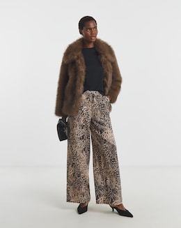 Animal Print Textured Wide Leg Trouser