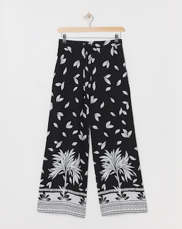 Spun Viscose Broder Print Wide Leg Trousers