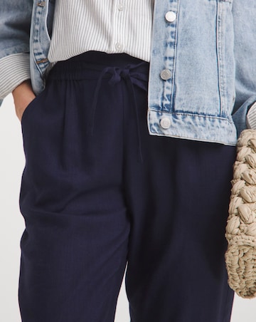 Navy Linen Mix Tapered Trousers