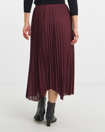 Burgundy Asymmetric Hem Jersey Midi Skirt