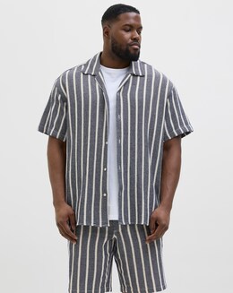 Jack &amp; Jones Coba Stripe Resort Shirt - Blue