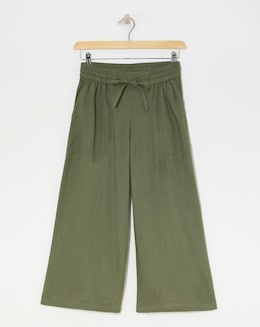 Olive Linen Mix Wide Leg Culotte