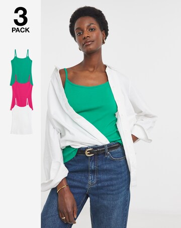 Pure Cotton Green, Pink, White 3 Pack Cami Vest