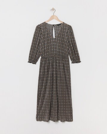 Geo Plisse Plunge Midi Dress