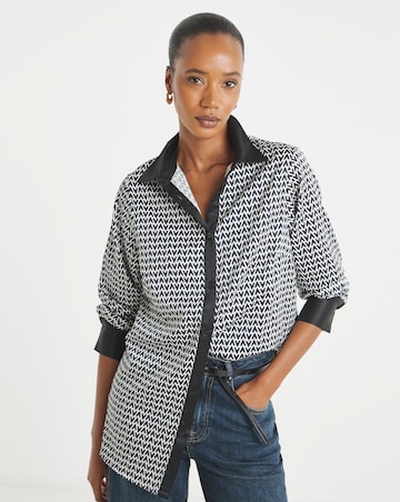 Printed Satin Long Sleeve Shirt