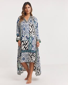 Stretch Satin Kimono Tie Gown