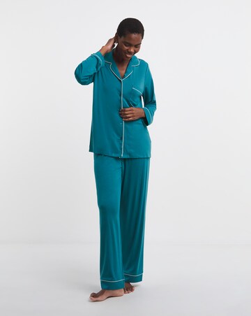 Figleaves Satin Trim Button Through Pyjama Set