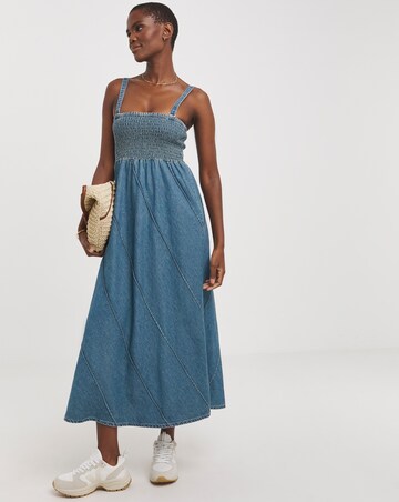 Blue Ruched Bodice Midaxi Dress