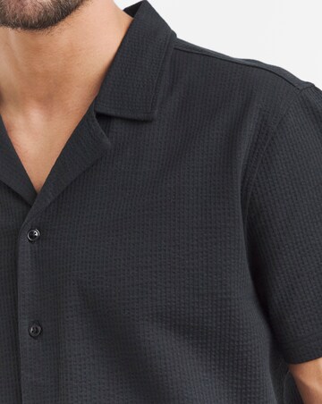 Seersucker Revere Collar Jersey Shirt- Black
