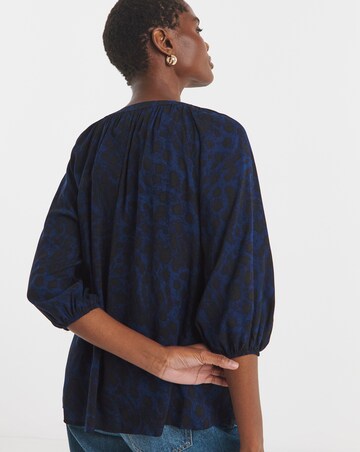 Printed Collarless Button Through Blouse