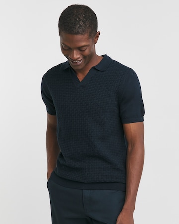 Navy Short Sleeve Textured Revere Knit Polo