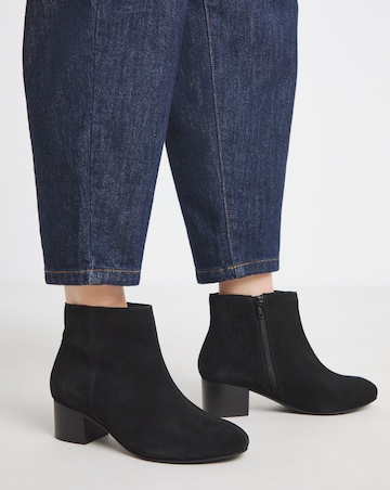 Chiba Suede Low Block Heel Ankle Boot - Wide Fit (E)