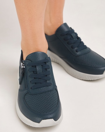 Heavenly Soles Seraphina Leather Lace Up Side Zip Trainers Wide E Fit
