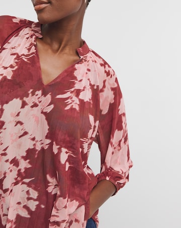 Floral Print V-Neck Mesh Blouse