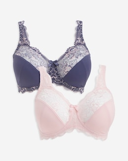 Pretty Secrets 2 Pack Ella Lace Non Wired Full Cup Bras B-H - Navy/Pink