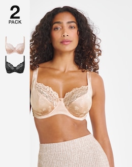 Pretty Secrets (2 Pack) Laura Full Cup Wired Bras (B-H) Black/Blush